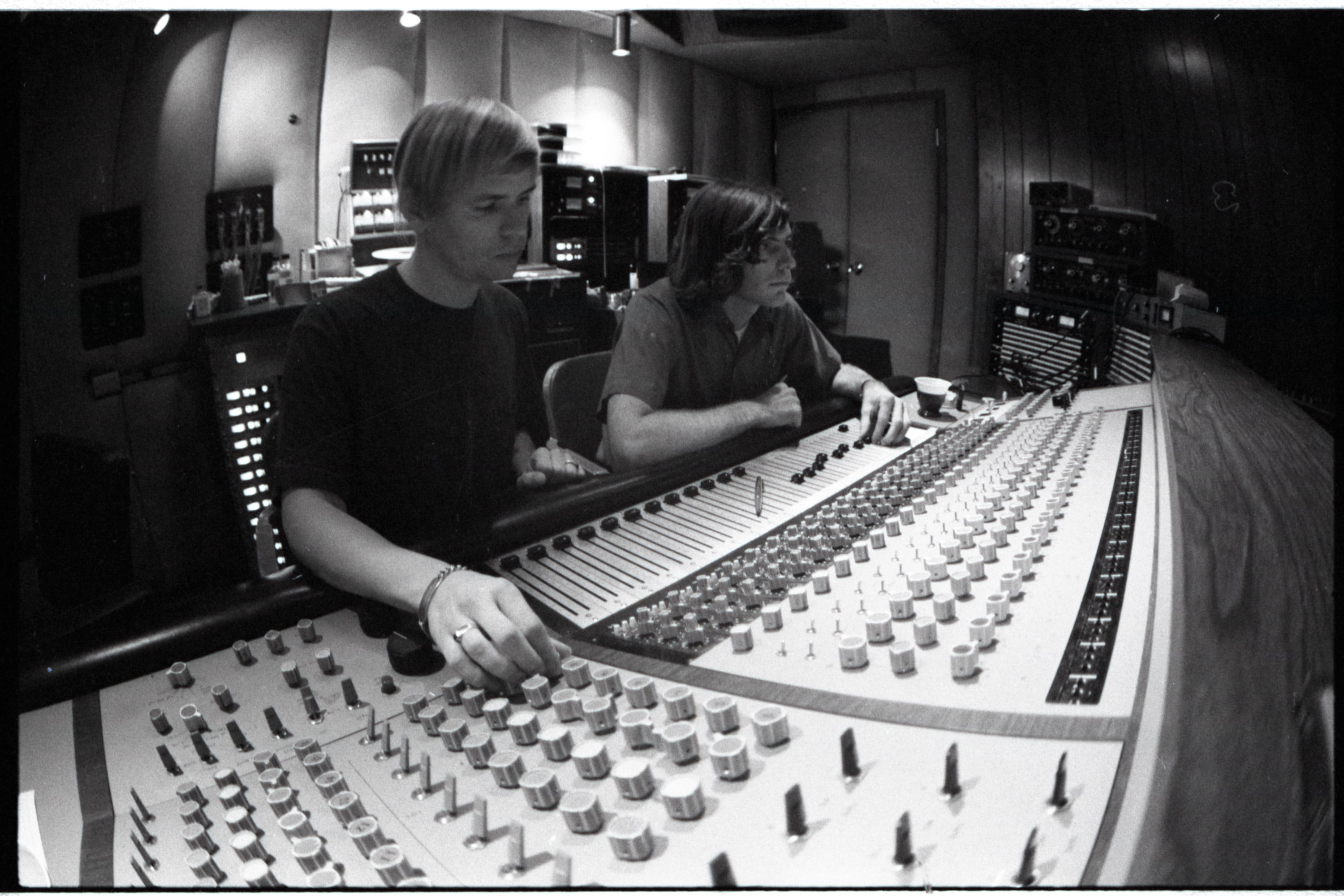 Producer Ted Templeman and Donn Landee at work in Amigo Studios, circa 1972